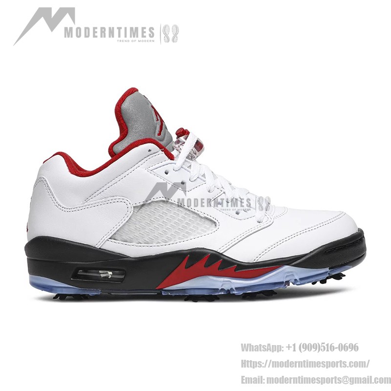Air Jordan 5 Low Golf CU4523-100 白いレザーと赤のアクセント＆反射タン