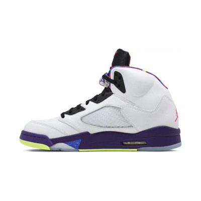 Air Jordan 5 Retro DB3335-100 - パープル＆ネオンアクセントとリフレクティブタン付きホワイトレザースニーカー