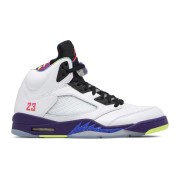 Air Jordan 5 Retro DB3335-100 - Weiße Leder-Sneaker mit Lila- und Neon-Akzenten & Reflektierender Zunge