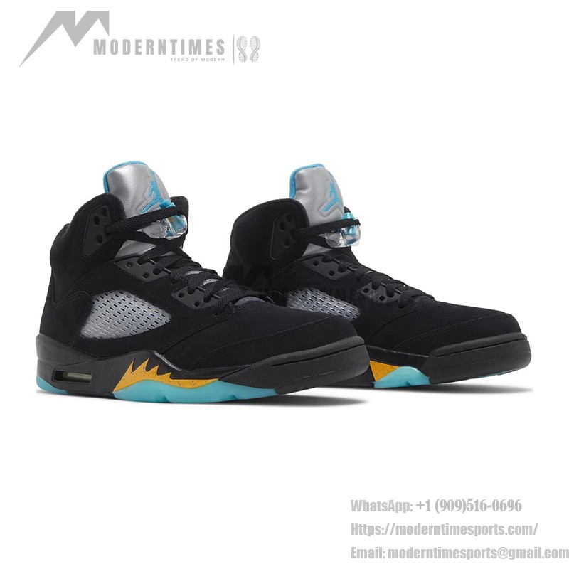 Air Jordan 5 Retro DD0587-047 Black Sneakers with Blue & Yellow Accents and Reflective Tongue