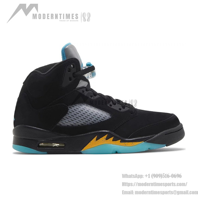 Air Jordan 5 Retro DD0587-047 Black Sneakers with Blue & Yellow Accents and Reflective Tongue