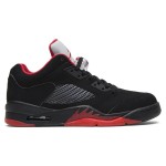 Air Jordan 5 Retro Low 819171-001 ブラックスエードスニーカー、赤のアクセント、反射シュータン付き