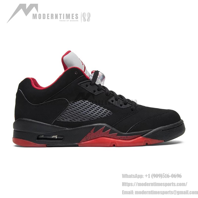 Air Jordan 5 Retro Low 819171-001 ブラックスエードスニーカー、赤のアクセント、反射シュータン付き