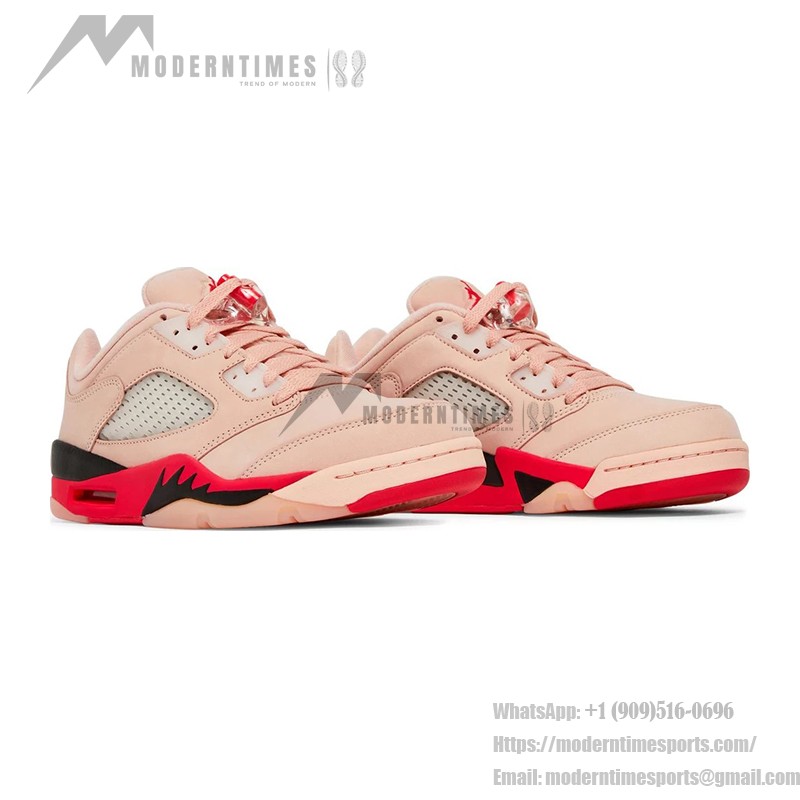 Air Jordan 5 Low DA8016-806 ピンクスエード、赤と黒のアクセント、リフレクティブタン付き