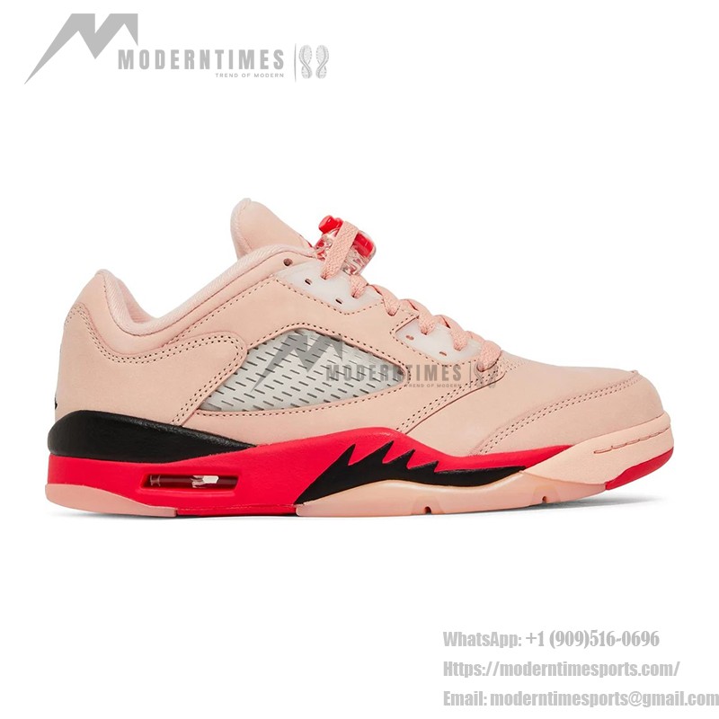 Air Jordan 5 Low DA8016-806 ピンクスエード、赤と黒のアクセント、リフレクティブタン付き