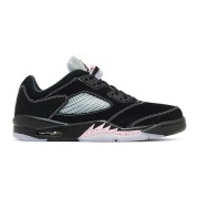 Air Jordan 5 Low DX4355-015 - ブラックスエードのスニーカー、ピンクのアクセントとリフレクティブタン付き