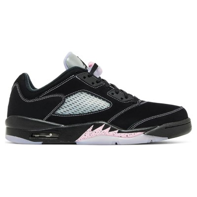 Air Jordan 5 Low DX4355-015 - ブラックスエードのスニーカー、ピンクのアクセントとリフレクティブタン付き