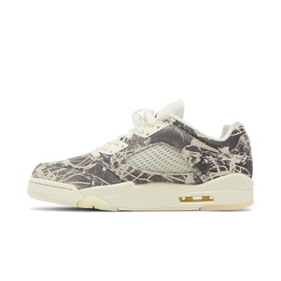 Air Jordan 5 Low DA8016-100 - ベージュキャンバスと植物柄プリント、半透明ソールのスニーカー