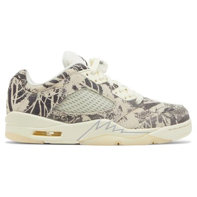 Air Jordan 5 Low DA8016-100 - ベージュキャンバスと植物柄プリント、半透明ソールのスニーカー
