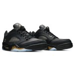 Air Jordan 5 Low DJ1094-001 Black Leather Sneakers with Gold Accents and Reflective Tongue