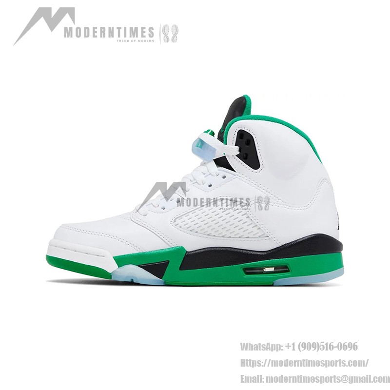 Air Jordan 5 Retro DD9336-103 白いレザースニーカー グリーンのアクセントと反射舌付き