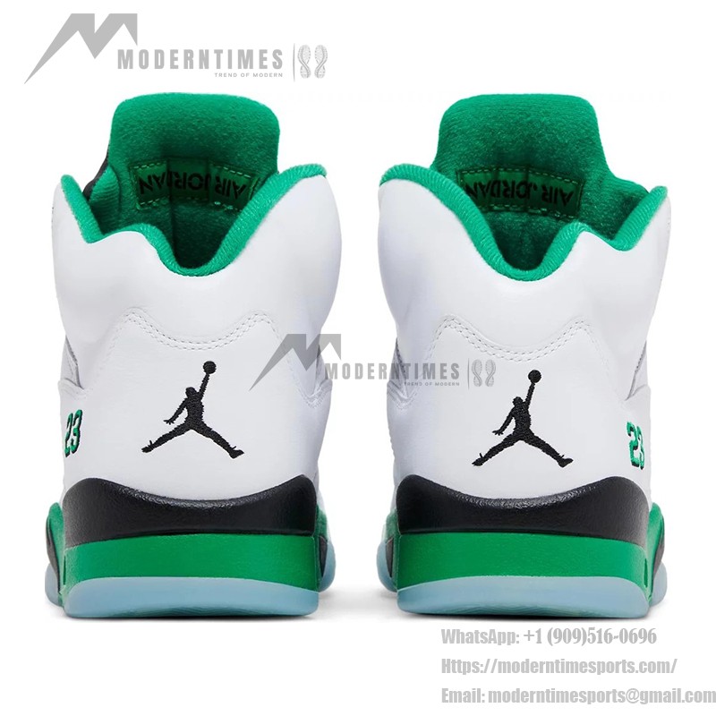 Air Jordan 5 Retro DD9336-103 白いレザースニーカー グリーンのアクセントと反射舌付き