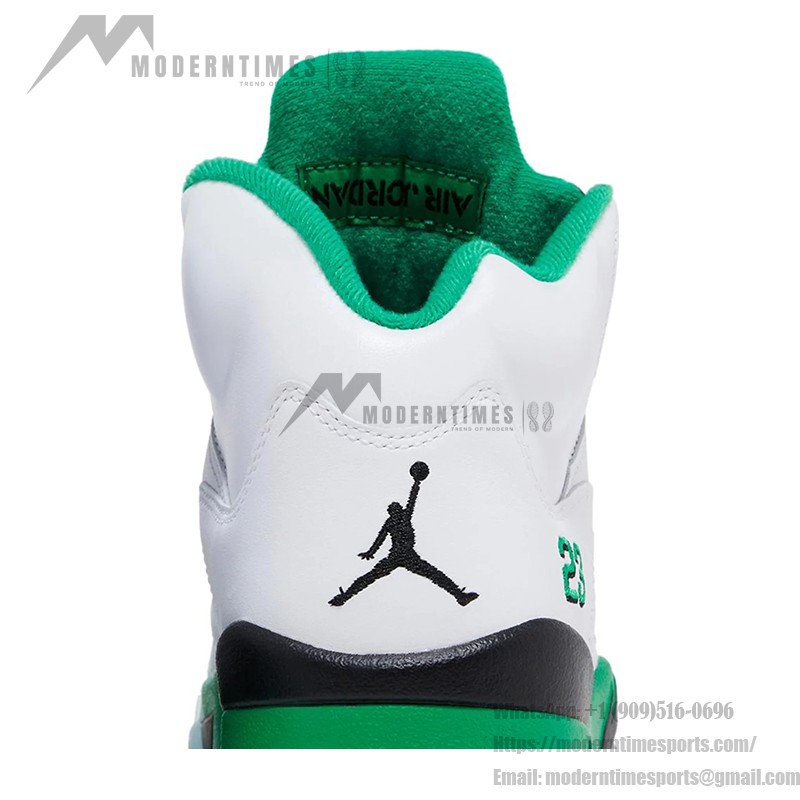 Air Jordan 5 Retro DD9336-103 白いレザースニーカー グリーンのアクセントと反射舌付き