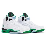 Air Jordan 5 Retro DD9336-103 白いレザースニーカー グリーンのアクセントと反射舌付き