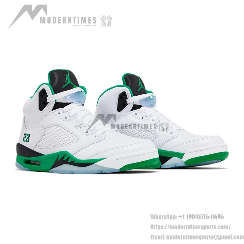 Air Jordan 5 Retro DD9336-103 白いレザースニーカー グリーンのアクセントと反射舌付き