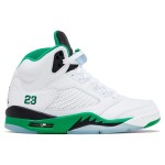Air Jordan 5 Retro DD9336-103 白いレザースニーカー グリーンのアクセントと反射舌付き