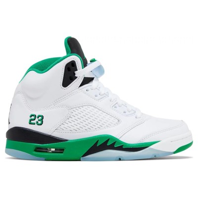 Air Jordan 5 Retro DD9336-103 – グリーンアクセントと反射シュータンを備えたホワイトレザースニーカー
