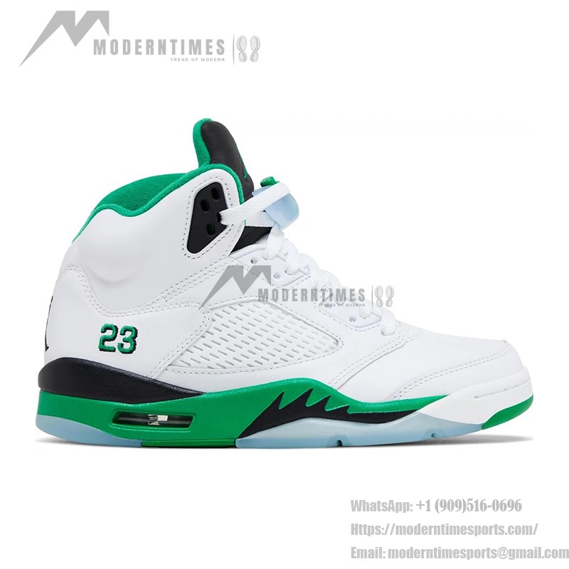 Air Jordan 5 Retro DD9336-103 白いレザースニーカー グリーンのアクセントと反射舌付き