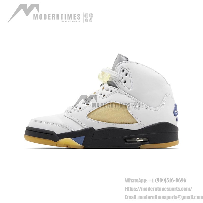 Air Jordan 5 Retro FZ5758-004 白いレザー、ベージュメッシュ、ブルーアクセント付き