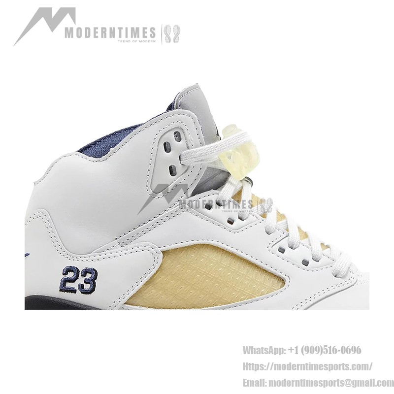 Air Jordan 5 Retro FZ5758-004 白いレザー、ベージュメッシュ、ブルーアクセント付き
