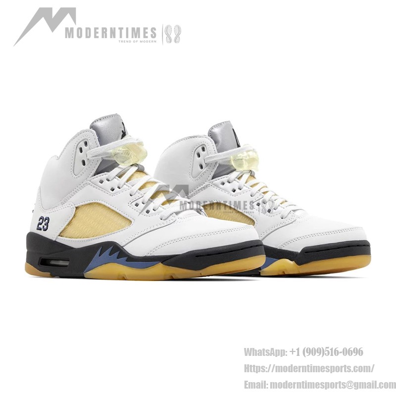 Air Jordan 5 Retro FZ5758-004 白いレザー、ベージュメッシュ、ブルーアクセント付き