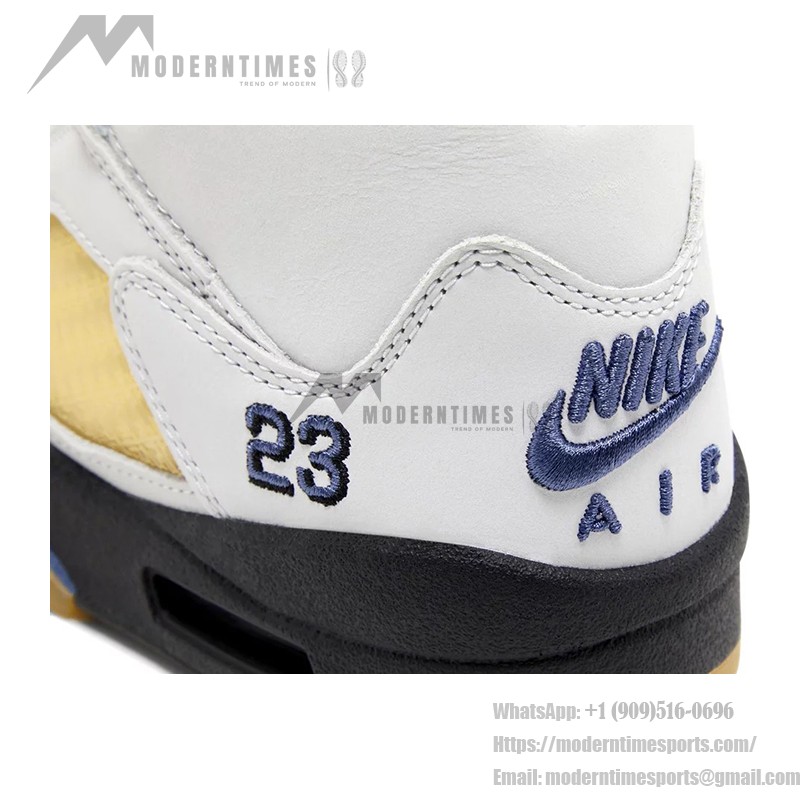Air Jordan 5 Retro FZ5758-004 白いレザー、ベージュメッシュ、ブルーアクセント付き