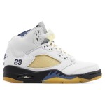Air Jordan 5 Retro FZ5758-004 白いレザー、ベージュメッシュ、ブルーアクセント付き