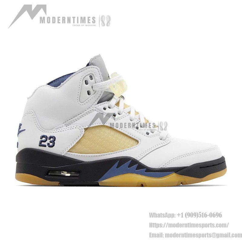 Air Jordan 5 Retro FZ5758-004 白いレザー、ベージュメッシュ、ブルーアクセント付き