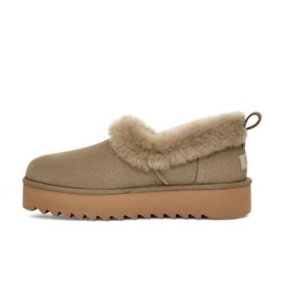 UGG レディース プラットフォームモカシン 1166733 - 冬の快適さを提供するベージュシープスキン折り返しカラー付き
