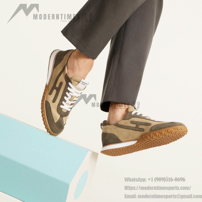 HERMES Jet Sneakers Beige Lin Vert Toundra luxury low-top designer shoes