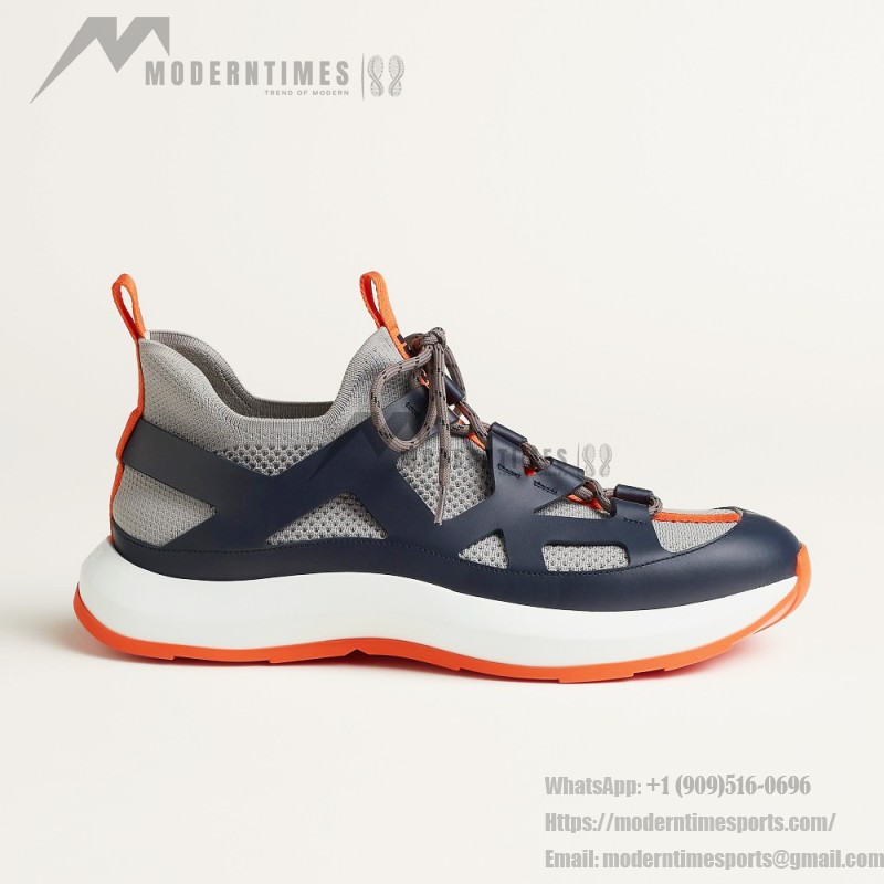 HERMES Katana men’s luxury sneakers grey navy side view