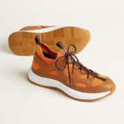 HERMES Katana Sneakers H251981ZHO1400 Orange H Naturel – Men’s Luxury Orange & Tan Sport Sneakers