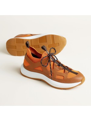 HERMES Katana Sneakers H251981ZHO1400 Orange H Naturel – Men’s Luxury Orange & Tan Sport Sneakers