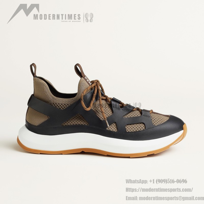 HERMES Katana Sneakers H251981ZHX3420 Étoupe Noir men luxury sport sneakers side view