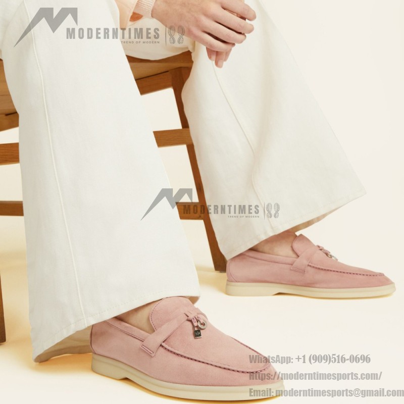Loro Piana サマーチャームズ ウォーク ローファー FAE5444-30AT フラワリングチェリー 女性用 コンフォートシューズ 正面ビュー