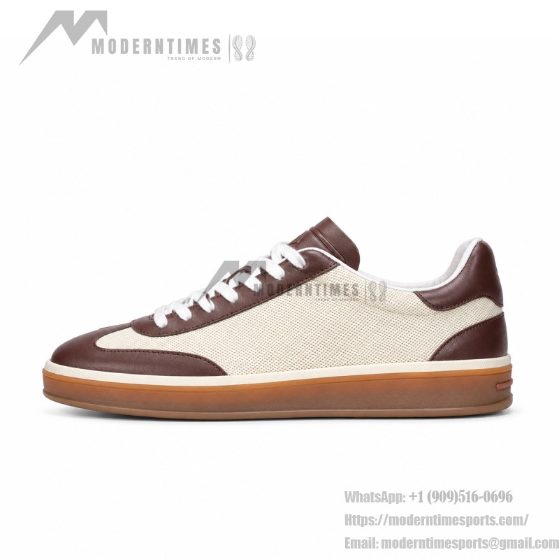 Loro Piana Tennis Walk Sneaker Chocolate Brown quiet luxury low top casual shoes for men with gum sole
