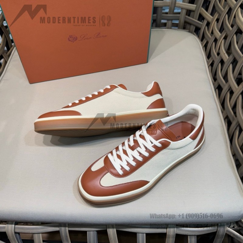 Loro Piana Tennis Walk Sneaker Cotton Natural Deep Kummel FAR1099_B646 low top casual shoes for women with gum sole