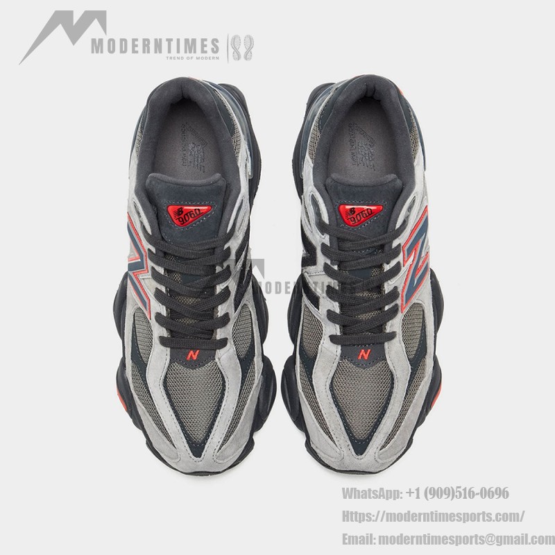 New Balance 9060 U9060JBO Grey Black Red unisex chunky retro sneakers
