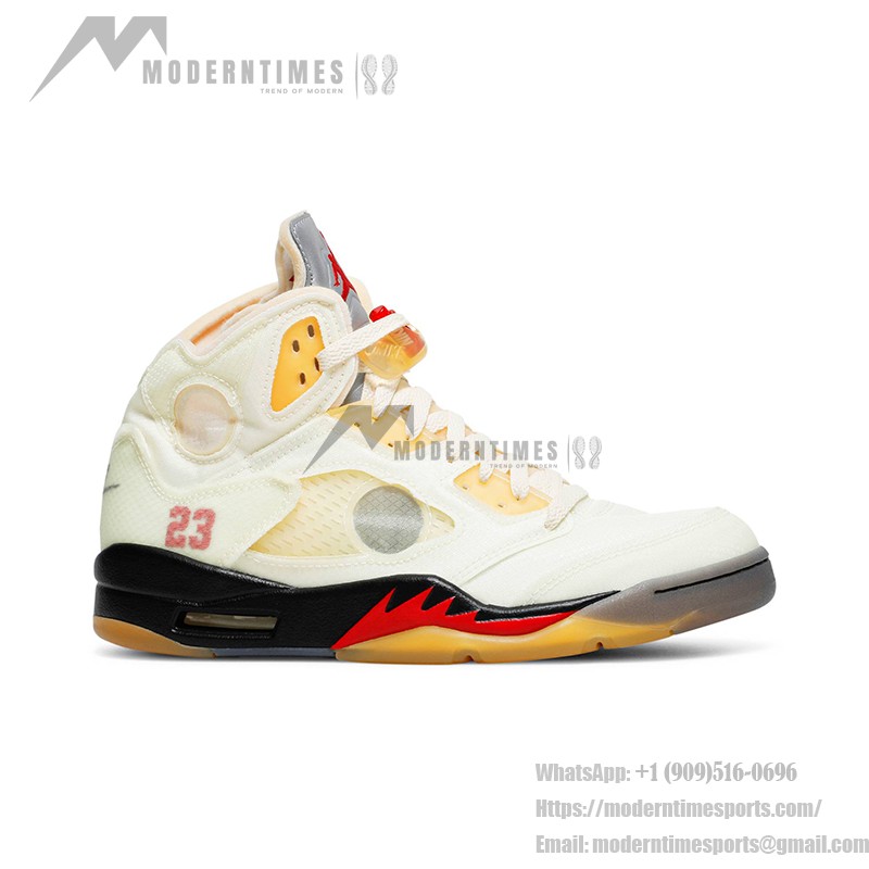 Air Jordan 5 Retro DH8565-100 - オフホワイトセイルスニーカー 赤のアクセント Air Jordan 5 Retro DH8565-100 オフホワイトセイルスニーカー 赤のアクセントと反射性シュータン