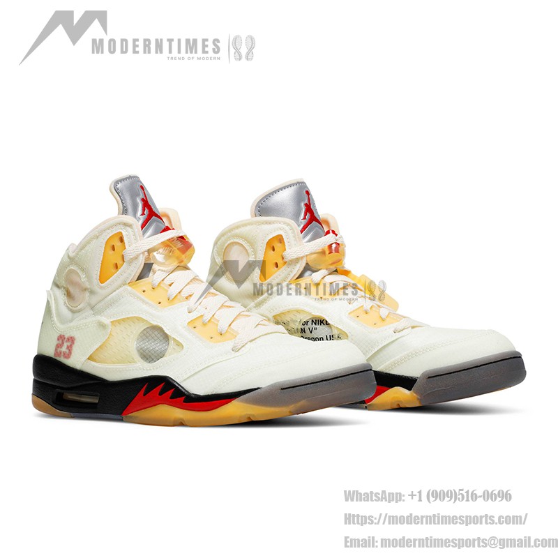 Air Jordan 5 Retro DH8565-100 - オフホワイトセイルスニーカー 赤のアクセント Air Jordan 5 Retro DH8565-100 オフホワイトセイルスニーカー 赤のアクセントと反射性シュータン