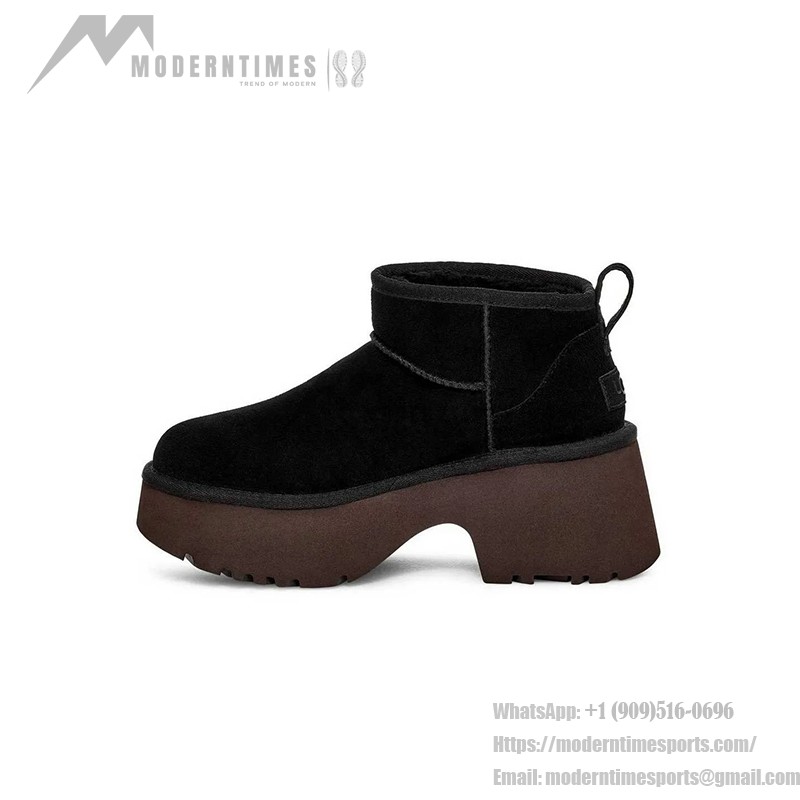UGG クラシック ウルトラ ミニ ニューハイツ:大胆な厚底と快適なシープスキン UGG クラシック ウルトラ ミニ ニューハイツ、厚底ヒールとシープスキン裏地付き