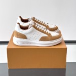 Men’s Louis Vuitton Inspired Low-Top Sneakers 2025 Louis Vuitton Style White Leather Sneakers with Suede for Men