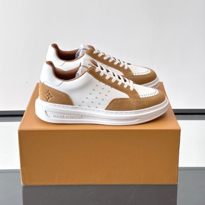 Louis Vuitton Style Low-Top Leather Sneakers for Men – Premium White Shoes with Suede Trim | Luxury Casual Fashion 2025