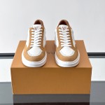 Men’s Louis Vuitton Inspired Low-Top Sneakers 2025 Louis Vuitton Style White Leather Sneakers with Suede for Men
