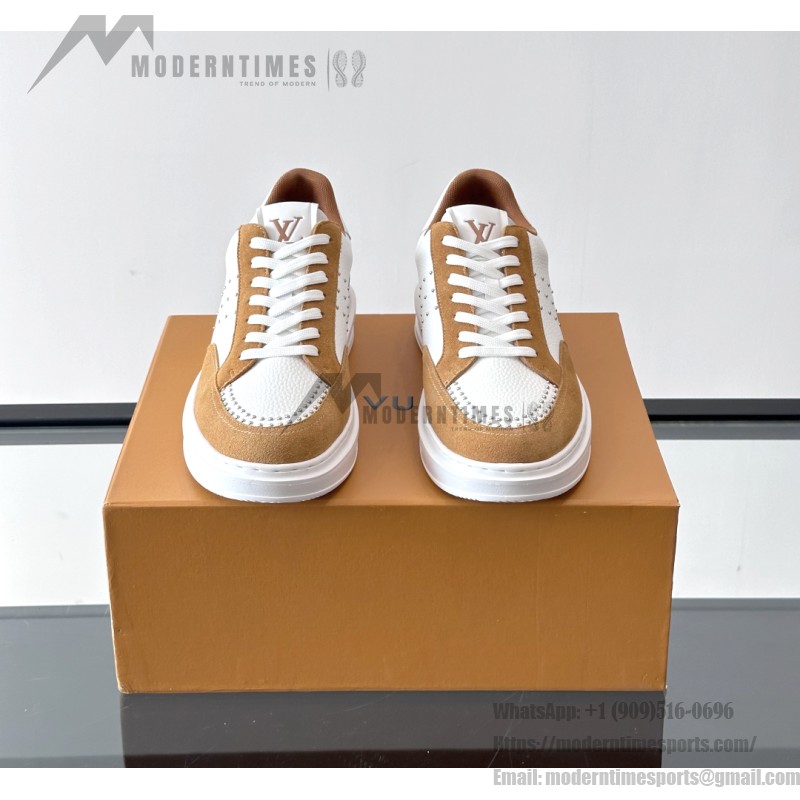 Men’s Louis Vuitton Inspired Low-Top Sneakers 2025 Louis Vuitton Style White Leather Sneakers with Suede for Men