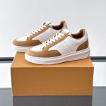 Men’s Louis Vuitton Inspired Low-Top Sneakers 2025 Louis Vuitton Style White Leather Sneakers with Suede for Men