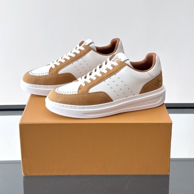 Louis Vuitton Style Low-Top Leather Sneakers for Men – Premium White Shoes with Suede Trim | Luxury Casual Fashion 2025