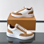 Men’s Louis Vuitton Inspired Low-Top Sneakers 2025 Louis Vuitton Style White Leather Sneakers with Suede for Men