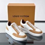 Men’s Louis Vuitton Inspired Low-Top Sneakers 2025 Louis Vuitton Style White Leather Sneakers with Suede for Men