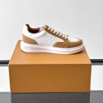 Men’s Louis Vuitton Inspired Low-Top Sneakers 2025 Louis Vuitton Style White Leather Sneakers with Suede for Men